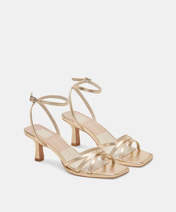 Manji Wide Light Gold Metallic Leather Heels — view 3