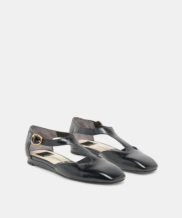 MARCY Black Leather Mary-Jane Flats — view 3