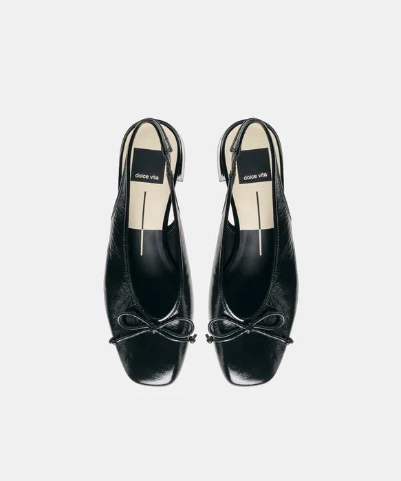 MARIEN MID Black Leather Slingback Ballet Block Heels — view 4