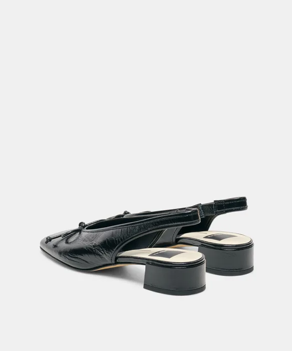 MARIEN MID Black Leather Slingback Ballet Block Heels — view 6