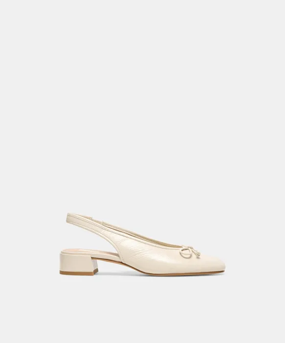 MARIEN MID Ivory Leather Slingback Ballet Block Heels — view 2