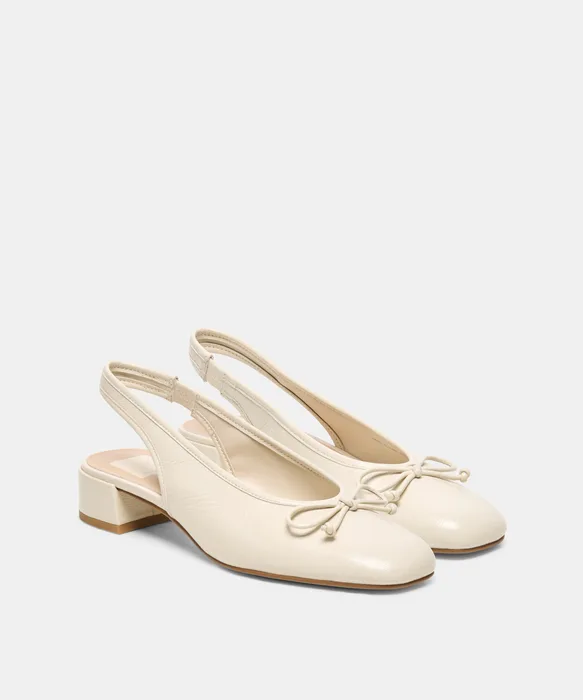 MARIEN MID Ivory Leather Slingback Ballet Block Heels — view 3