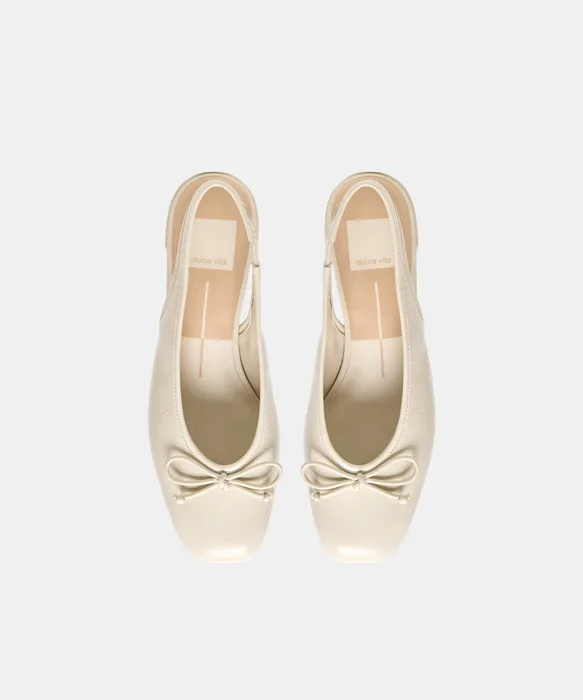 MARIEN MID Ivory Leather Slingback Ballet Block Heels — view 4