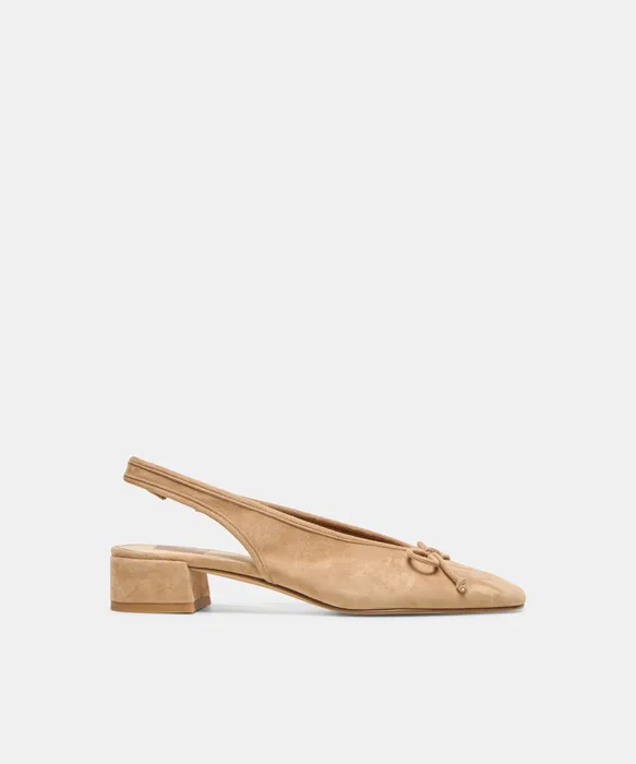 MARIEN MID Lt Brown Suede Slingback Ballet Block Heels — view 2