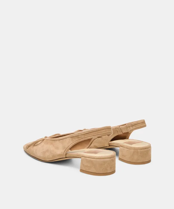 MARIEN MID Lt Brown Suede Slingback Ballet Block Heels — view 5