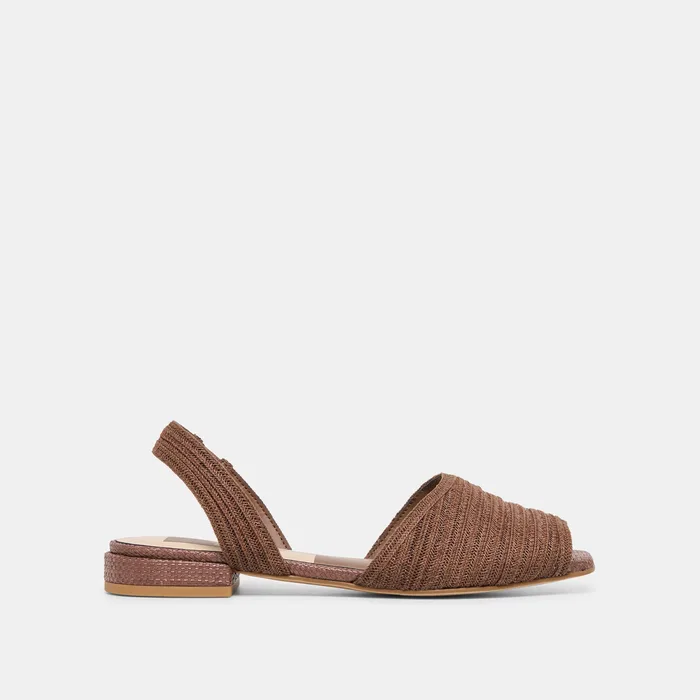 MARZY Cocoa Raffia Slingback Peep-Toe Sandals — view 2
