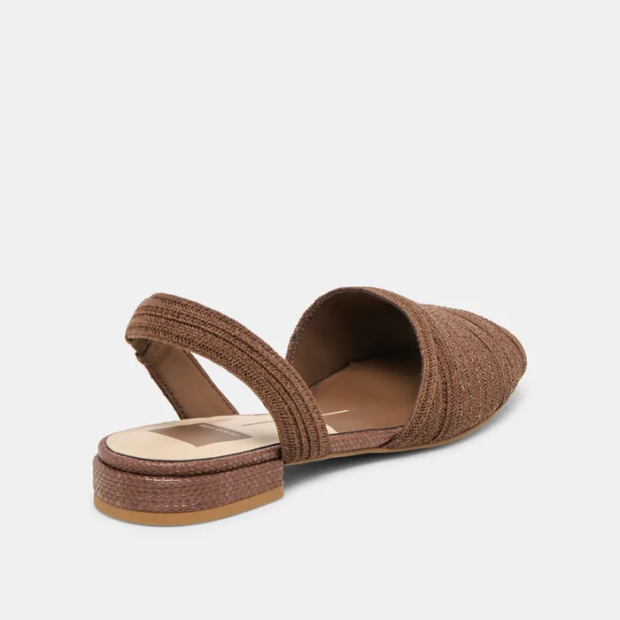 MARZY Cocoa Raffia Slingback Peep-Toe Sandals — view 5