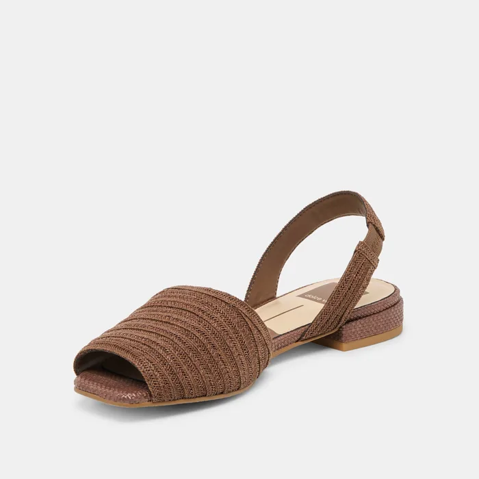 MARZY Cocoa Raffia Slingback Peep-Toe Sandals — view 7