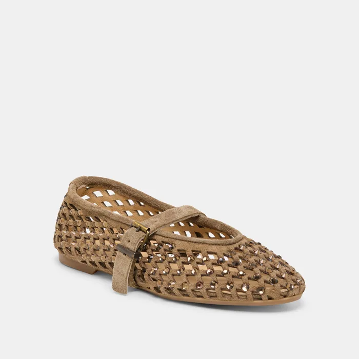 Mavin Rhinestone Taupe Suede Ballet Flat — view 3