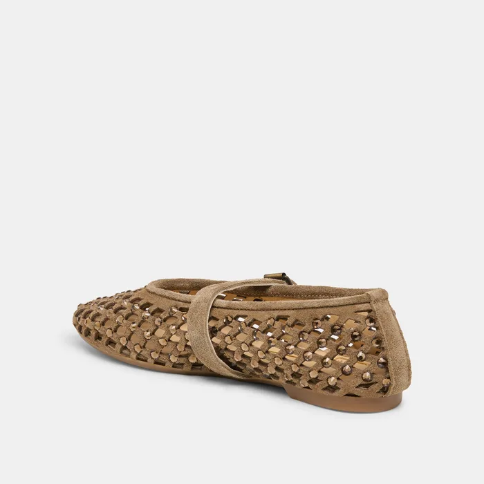 Mavin Rhinestone Taupe Suede Ballet Flat — view 6