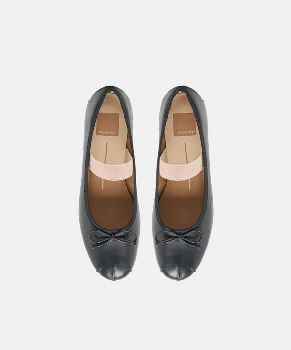 MAYVIS Black Leather Mary-Jane Ballet Flats — view 4