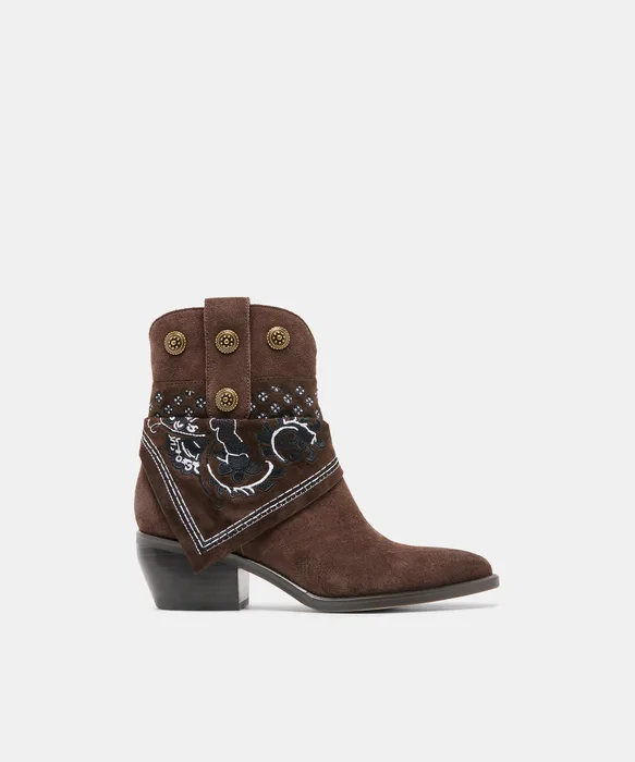 MEKALA Dk Brown Suede Pointed-Toe Ankle Western Boots — view 2
