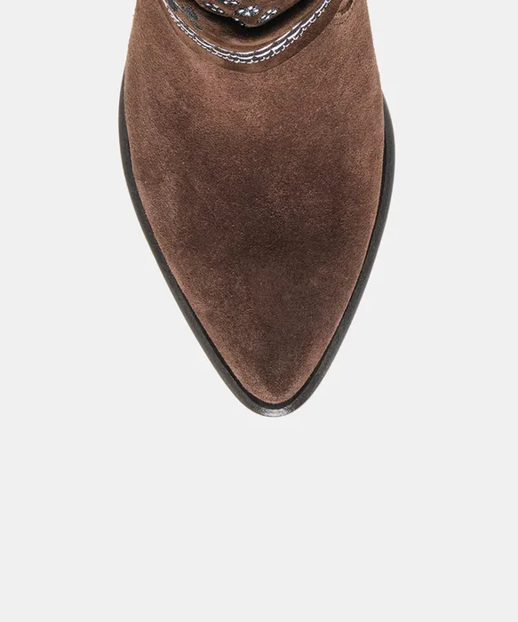 MEKALA Dk Brown Suede Pointed-Toe Ankle Western Boots — view 4