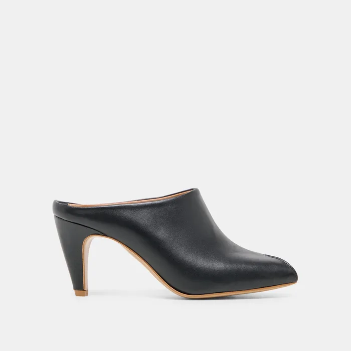 MERY Black Leather Peep-Toe Heels — view 2