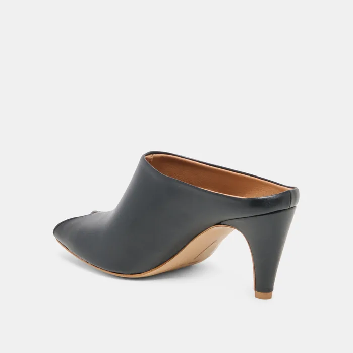 MERY Black Leather Peep-Toe Heels — view 6