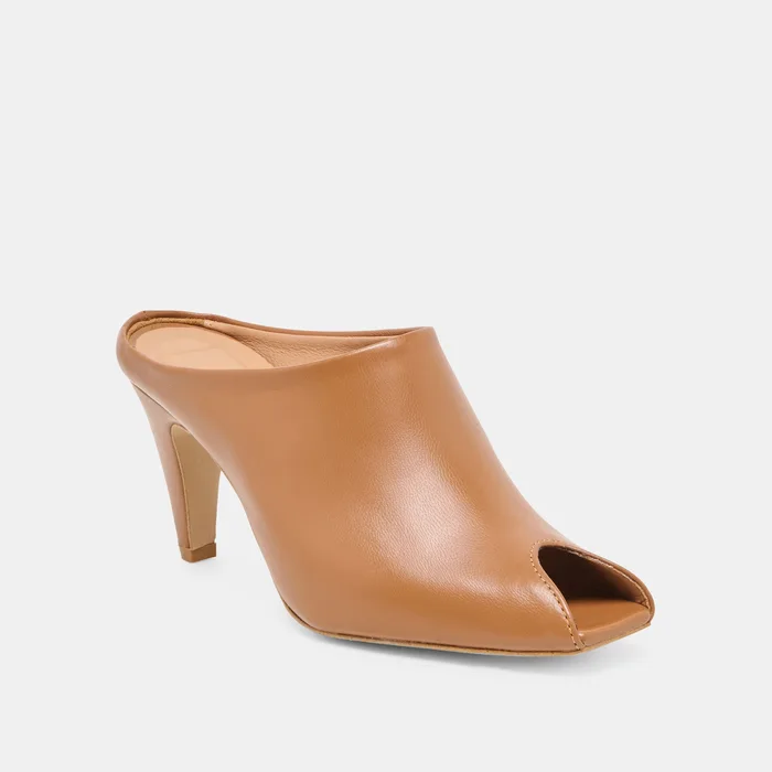 MERY Brown Leather Peep-Toe Heels — view 3