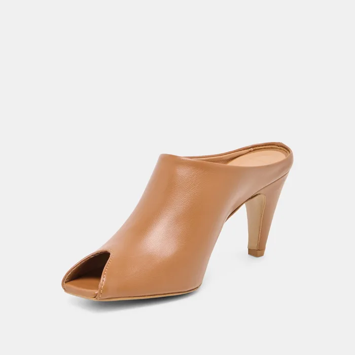 MERY Brown Leather Peep-Toe Heels — view 5