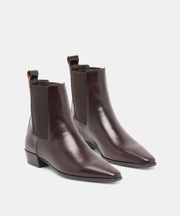 MICHAH Brown Leather Ankle Chelsea Booties — view 3