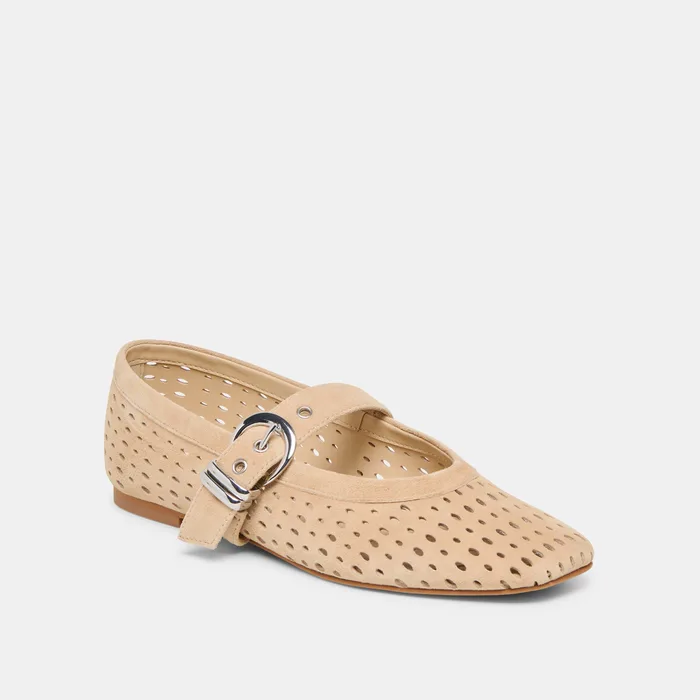 Mikel Camel Perforated Suede Ballet Flats — view 4
