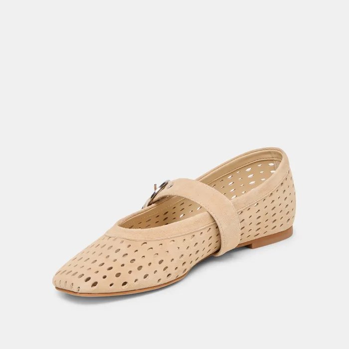Mikel Camel Perforated Suede Ballet Flats — view 7