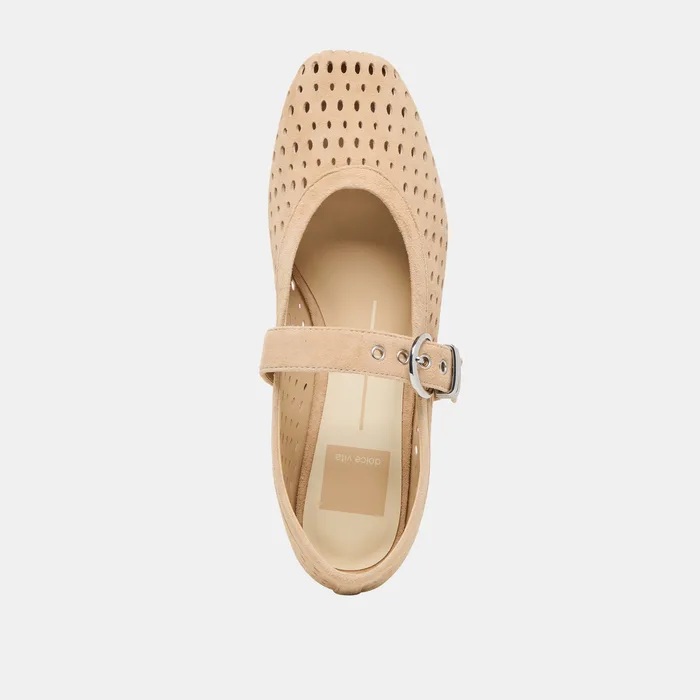 Mikel Camel Perforated Suede Ballet Flats — view 11
