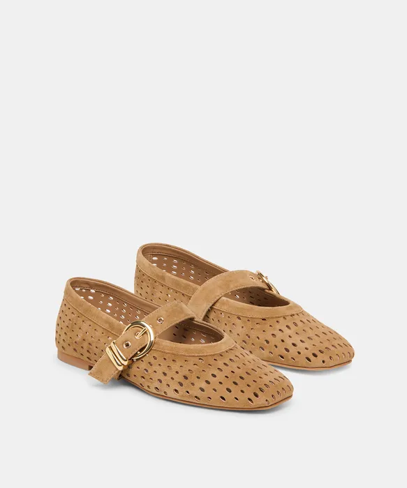 Mikel Lt Brown Perforated Suede Ballet Flats — view 3