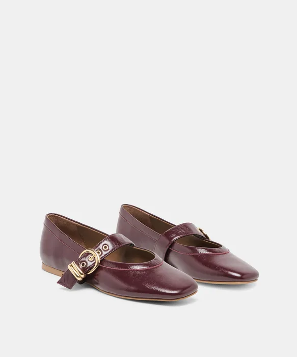 MIKEL Plum Leather Mary-Jane Ballet Flats — view 3
