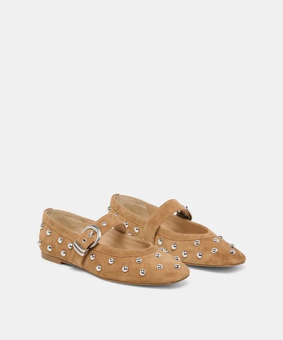 Mikel Stud Lt Brown Suede Ballet Flats — view 3