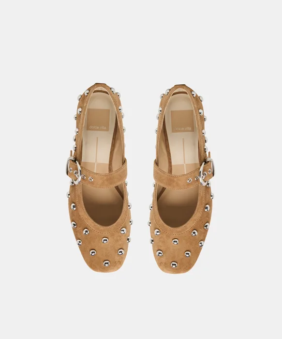 Mikel Stud Lt Brown Suede Ballet Flats — view 4
