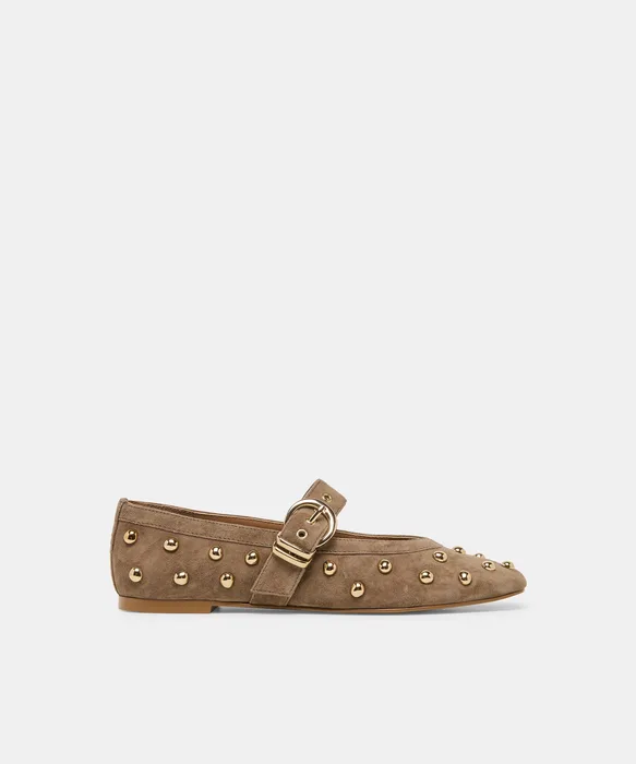 Mikel Stud Olive Suede Ballet Flats — view 2