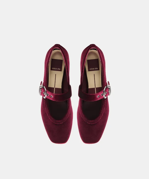 MIKEL Bordeaux Velvet Mary-Jane Ballet Flats — view 4