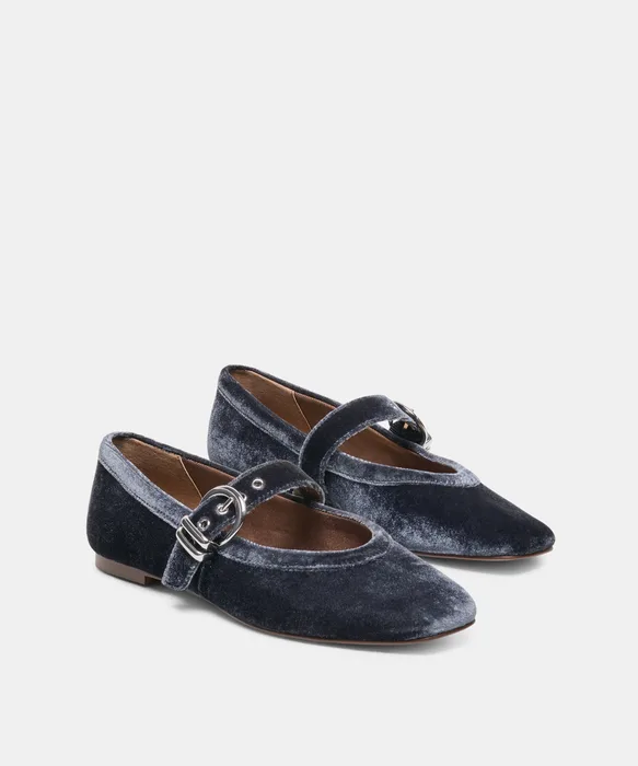 MIKEL Navy Velvet Mary-Jane Ballet Flats — view 3