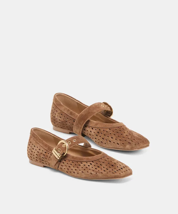 MIKELA Cocoa Perforated Suede Mary-Jane Ballet Flats — view 3