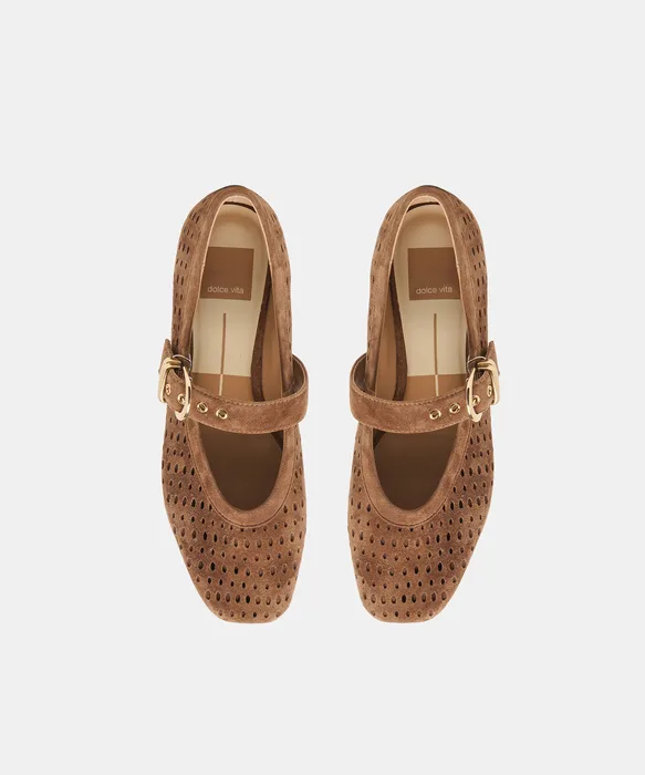 MIKELA Cocoa Perforated Suede Mary-Jane Ballet Flats — view 4