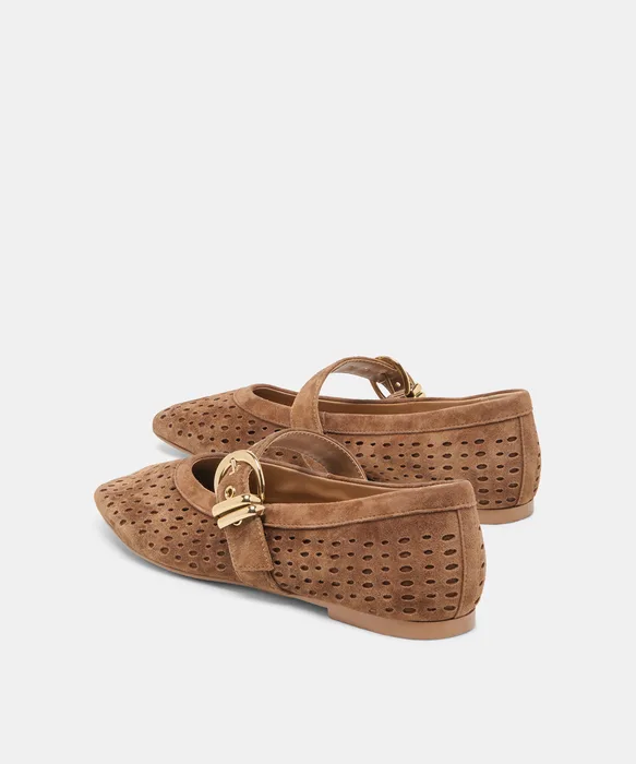 MIKELA Cocoa Perforated Suede Mary-Jane Ballet Flats — view 6