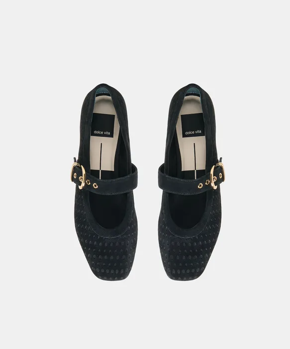 MIKELA Onyx Perforated Suede Mary-Jane Ballet Flats — view 4