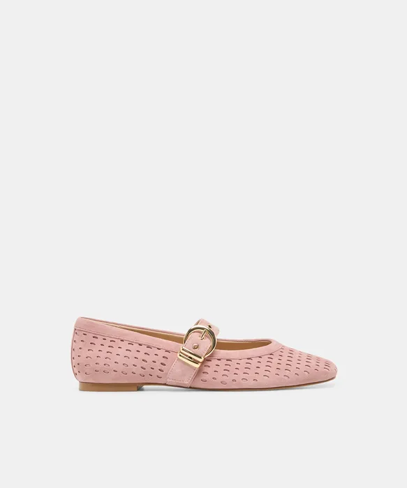 MIKELA Pink Perforated Suede Mary-Jane Ballet Flats — view 2