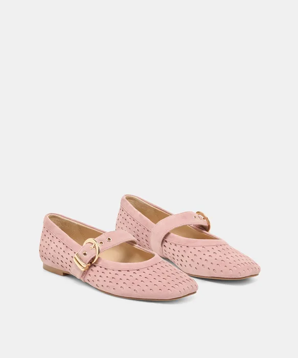 MIKELA Pink Perforated Suede Mary-Jane Ballet Flats — view 3
