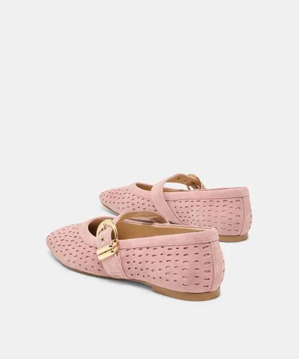 MIKELA Pink Perforated Suede Mary-Jane Ballet Flats — view 5