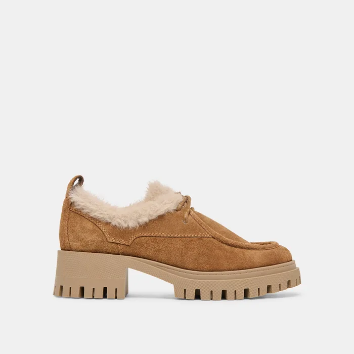 Milza Plush Lt Brown Suede Loafers — view 2