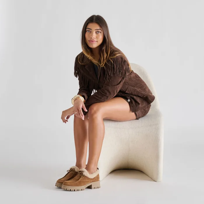 Milza Plush Lt Brown Suede Loafers — view 3