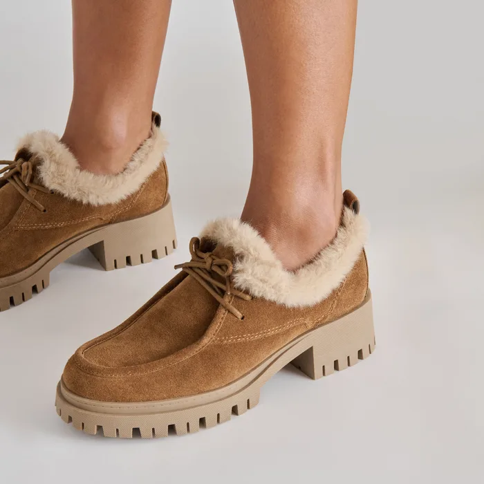 Milza Plush Lt Brown Suede Loafers — view 5