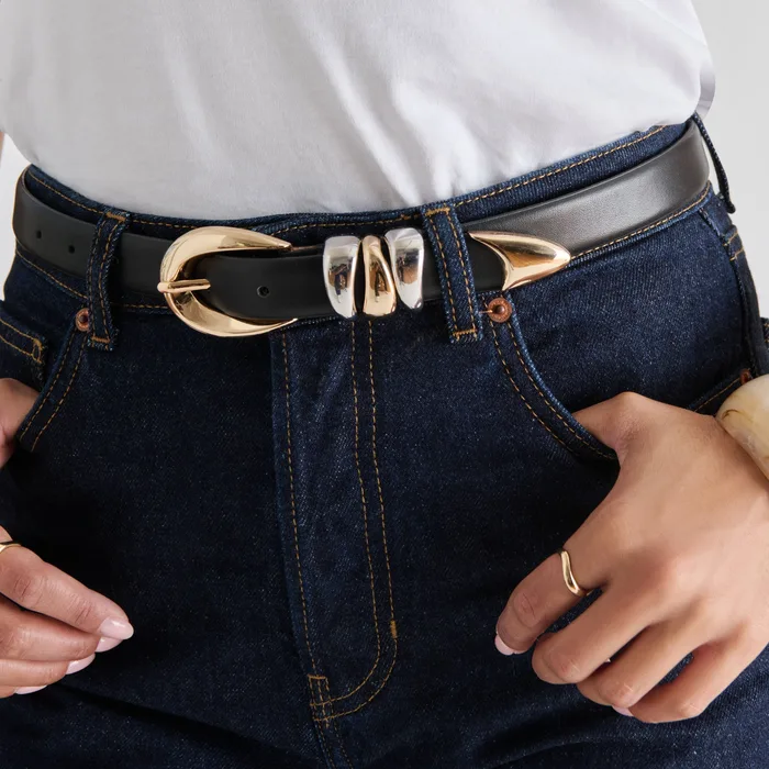 Mixed Metal Black Buckle Belt — view 3