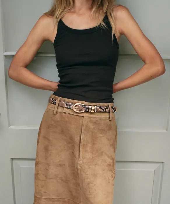Mixed Metal Buckle Belt Snake Leather — view 3
