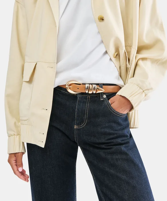 Mixed Metal Buckle Belt Tan Leather — view 3