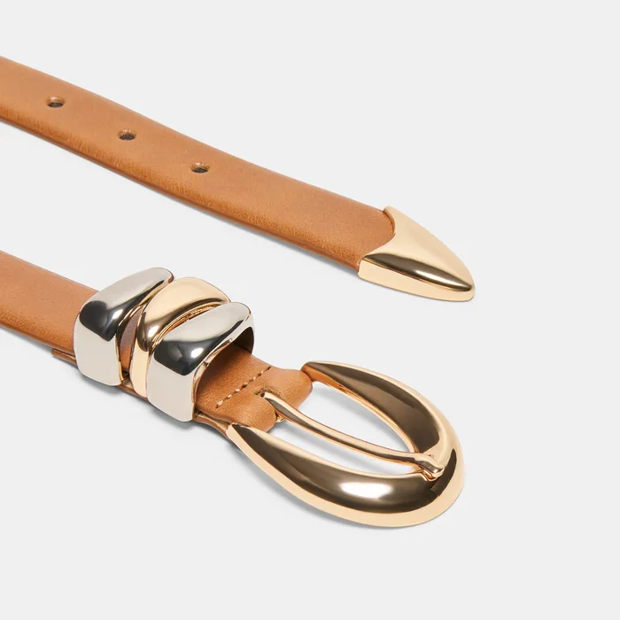 Mixed Metal Buckle Belt Tan Leather — view 4