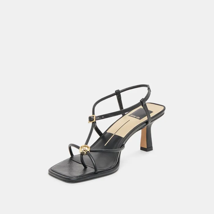 Mylee Black Leather Heels — view 6
