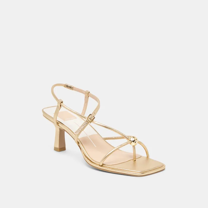 Mylee Gold Distressed Leather Heels — view 4
