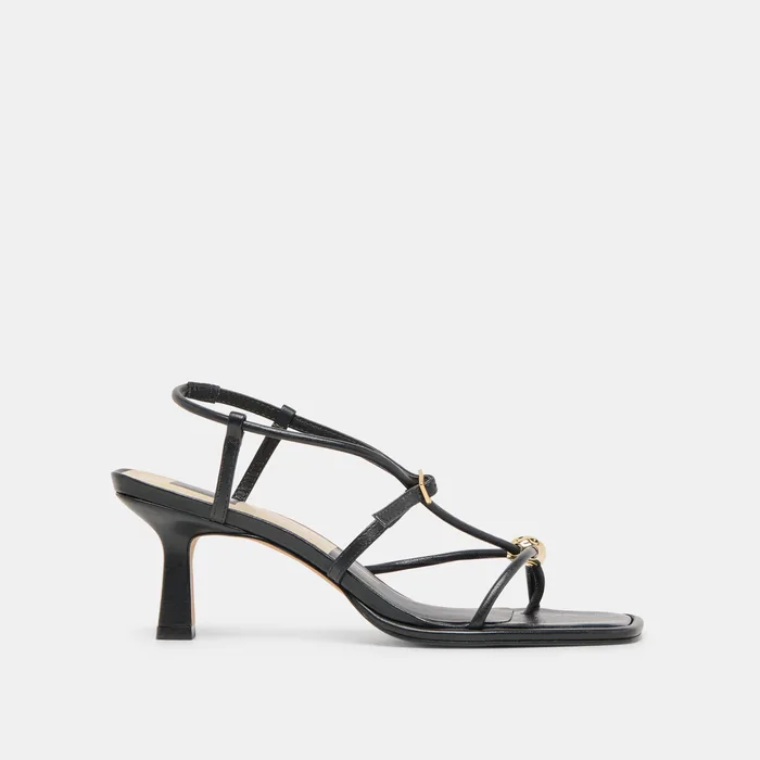 Manji Wide Black Leather Heels — view 2