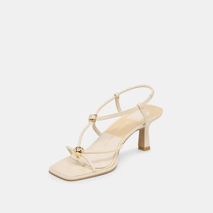 Manji Wide Creme Leather Heels — view 5